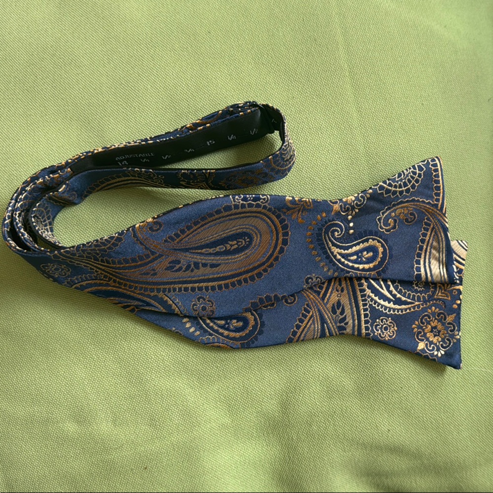 Blue and Gold Paisley Silk Bow Tie